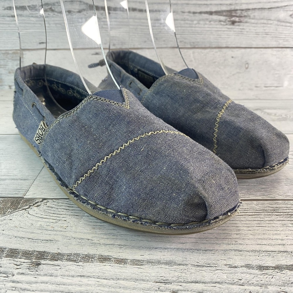 BOBS From Skechers Shoes Womens 8 Blue Denim Slip On Flats Casual 33674